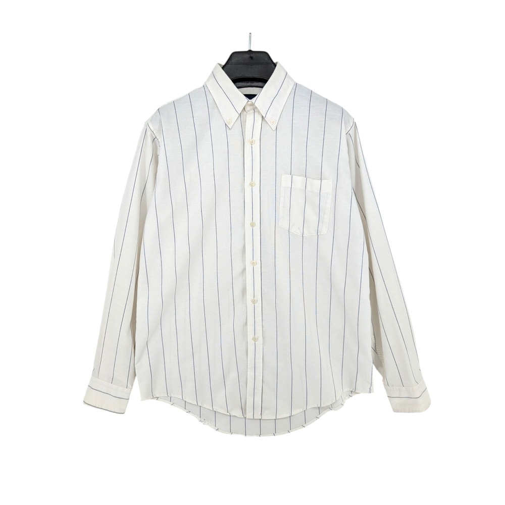 Vintage Stanley Blacker Striped‎ Button Down Shirt Mens 16 34/35 White USA Prep